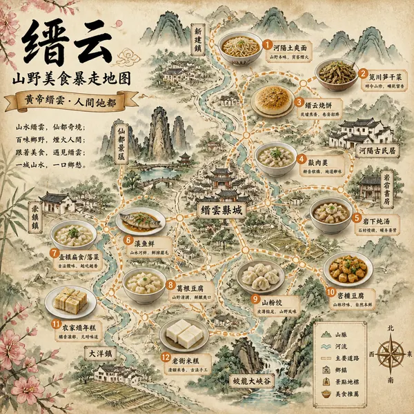 復古中式美食地圖海報 · 示範圖