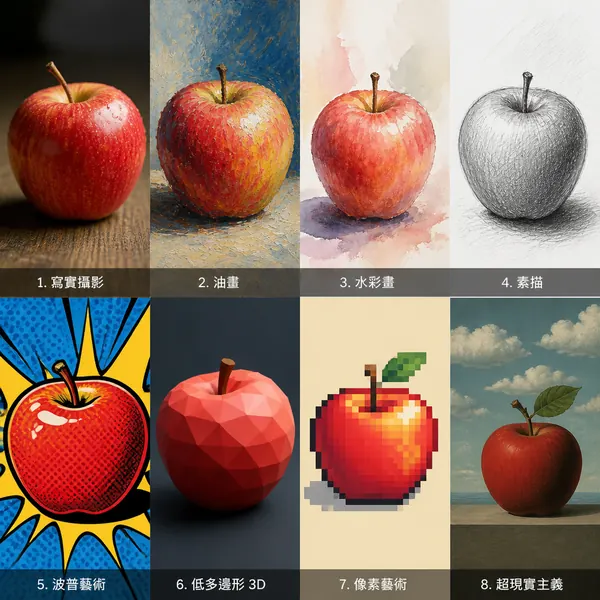 八種視覺語法下的蘋果 · 示範圖