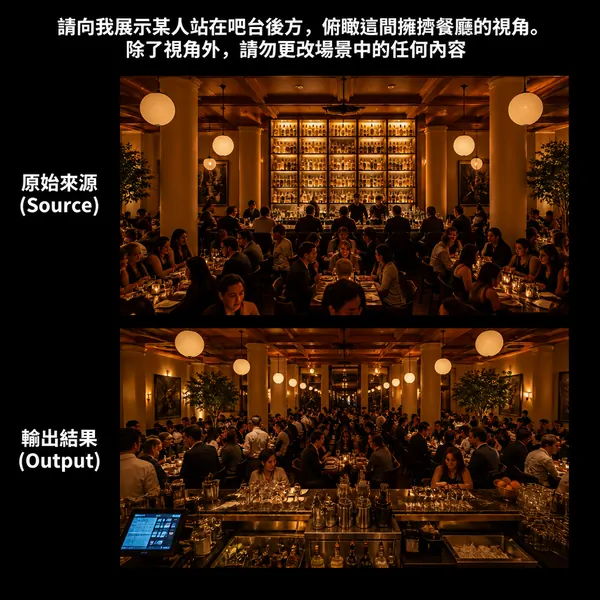 餐廳視角轉換對比 · 示範圖
