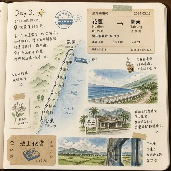 旅行日記插畫頁 · 示範圖