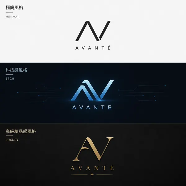 品牌 Logo 三種風格概念圖 · 示範圖