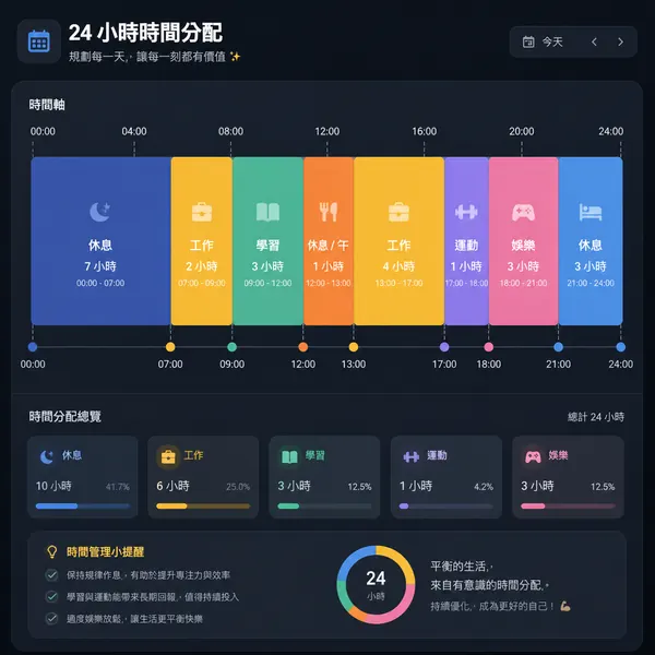 24 小時時間管理規劃圖 · 示範圖